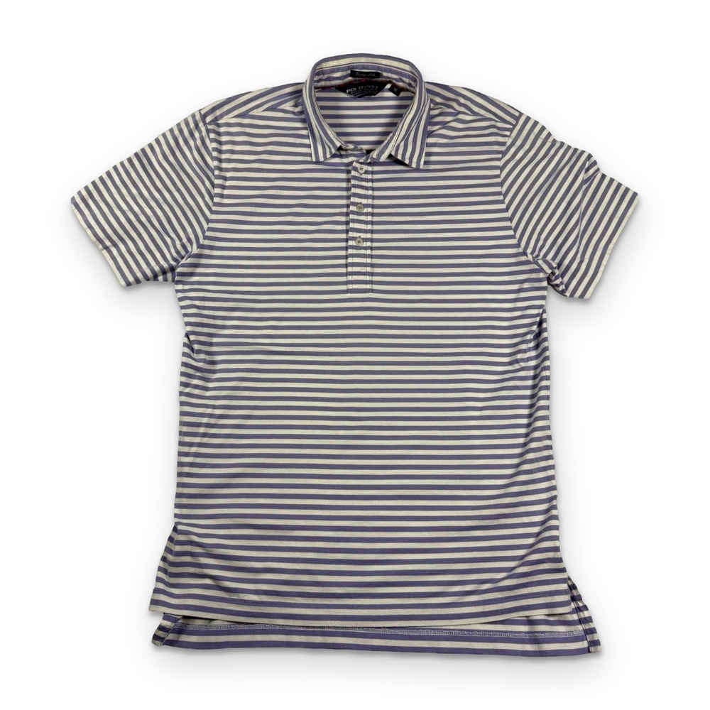 Polo Golf Ralph Lauren Vintage Lisle Stripe Polo Shirt Mens Medium Purple White